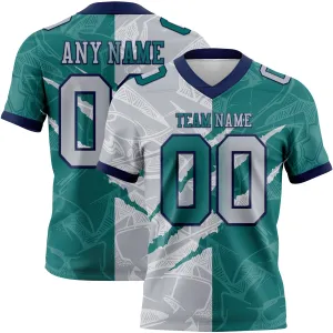 Custom Teal Gray-Navy Mesh Authentic Gradient Fashion Scratch Football Jersey
