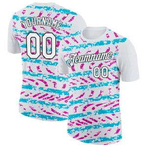 Custom White Lakes Blue Deep Pink-Black 3D Esports Performance T-Shirt