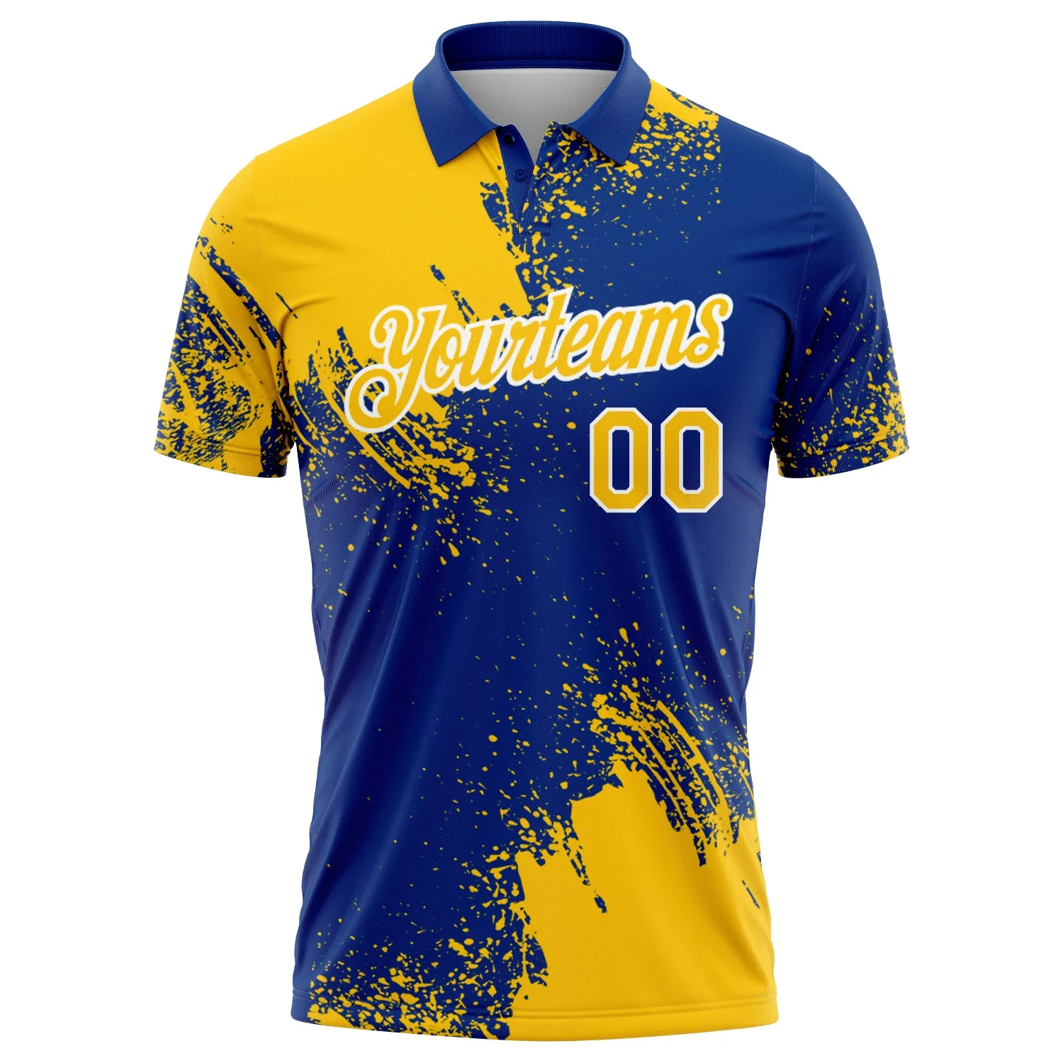 Custom Yellow Royal-White 3D Pattern Design Abstract Brush Stroke Performance Polo Shirt