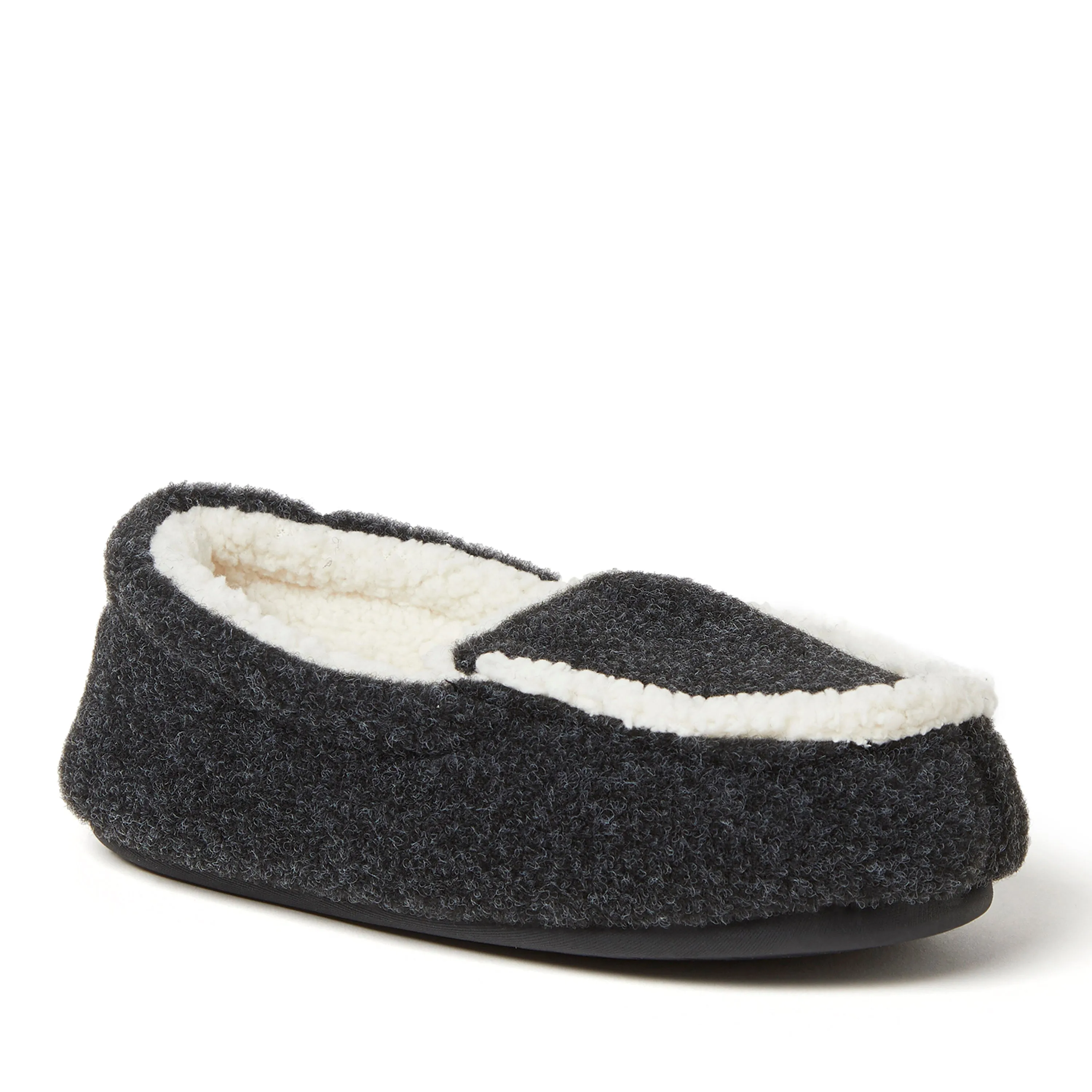 Dearfoams Kid's Unisex Hunter Felted Microwool and Plaid Moccasin Slipper