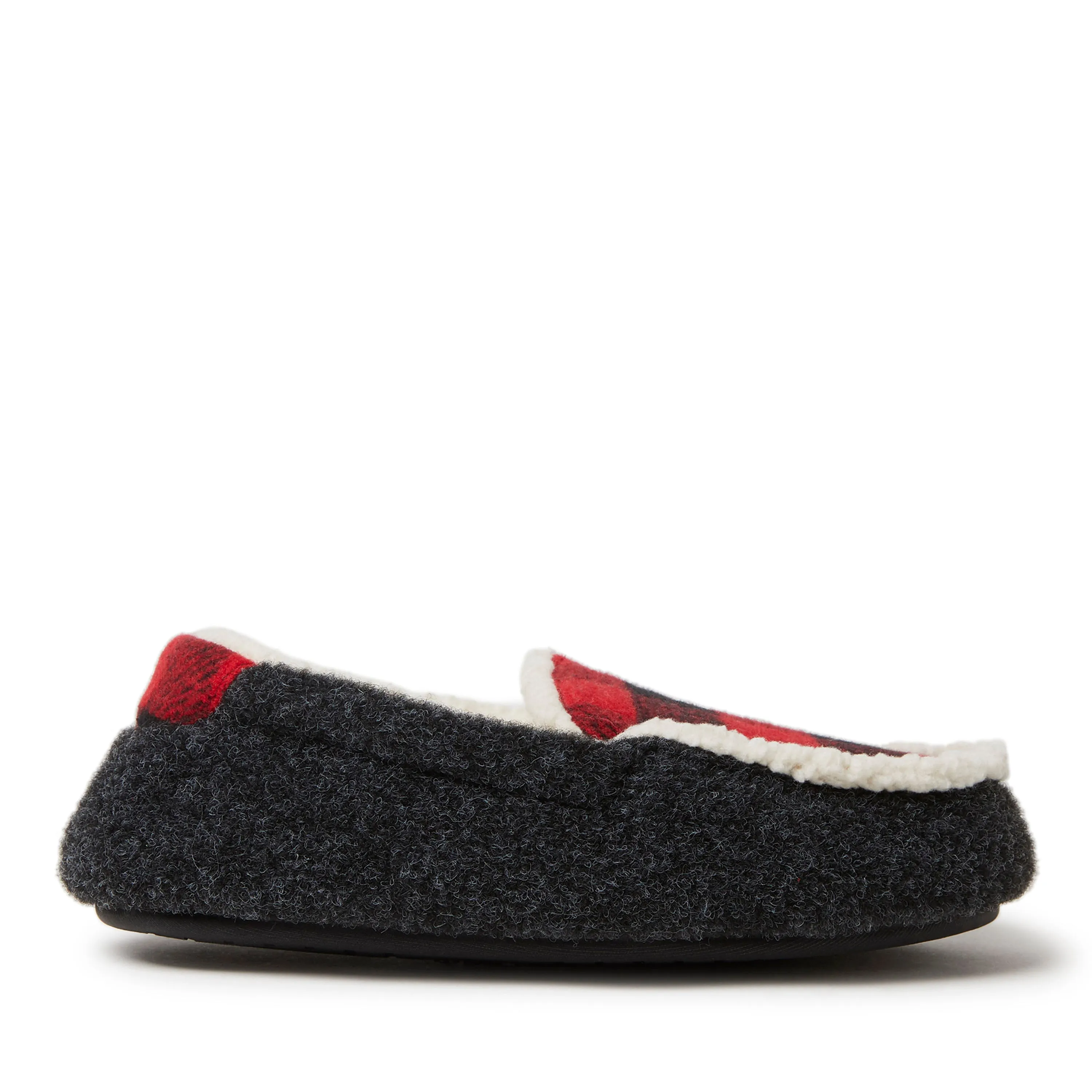 Dearfoams Kid's Unisex Hunter Felted Microwool and Plaid Moccasin Slipper