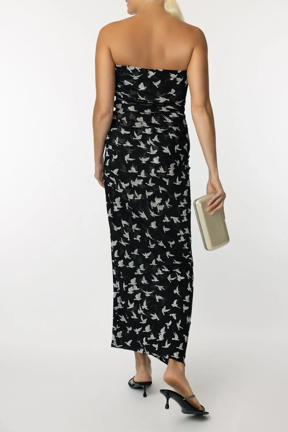 Dove Print Strapless Dress