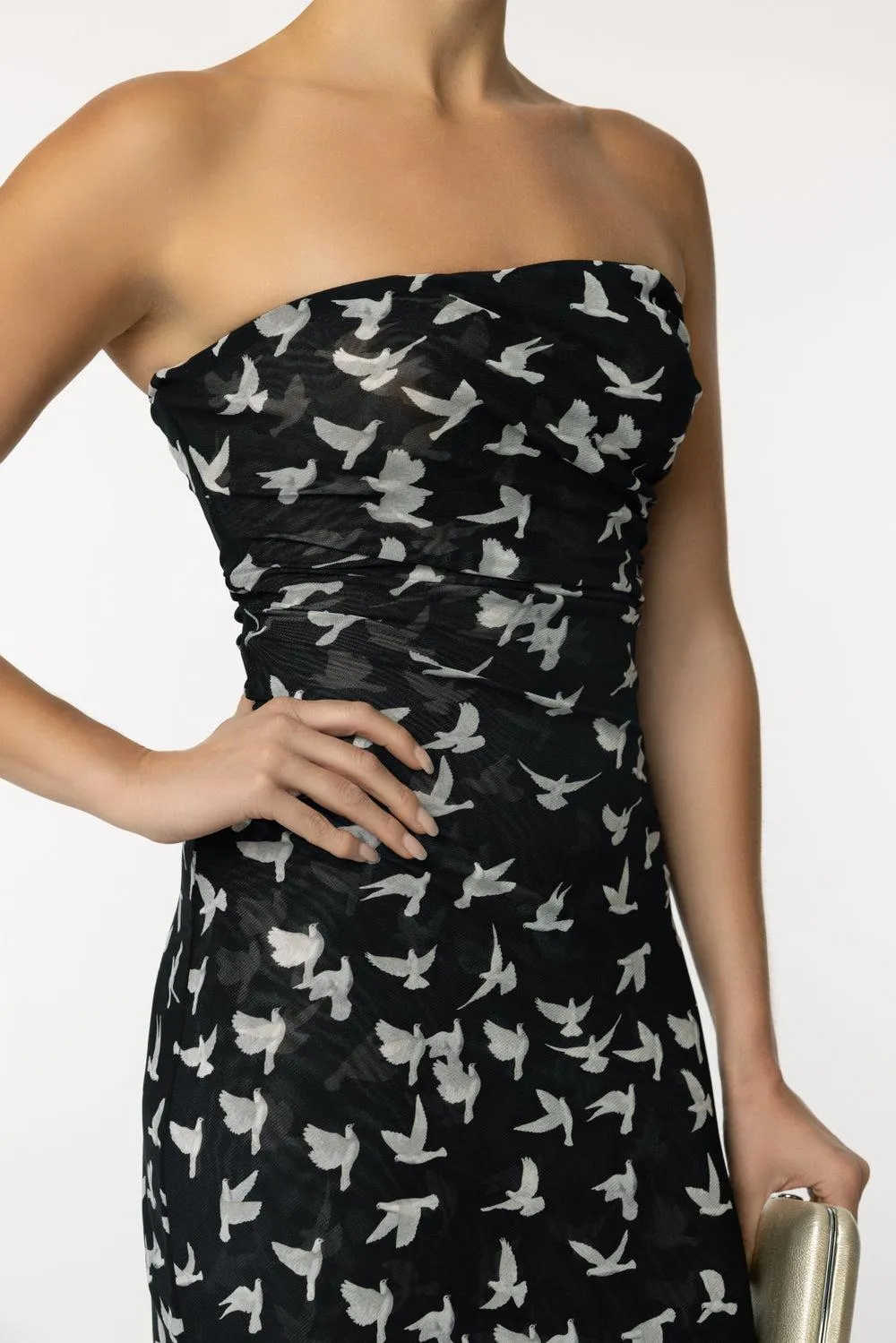 Dove Print Strapless Dress