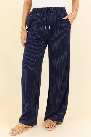 Down The Dock Navy Stripe Drawstring Pants