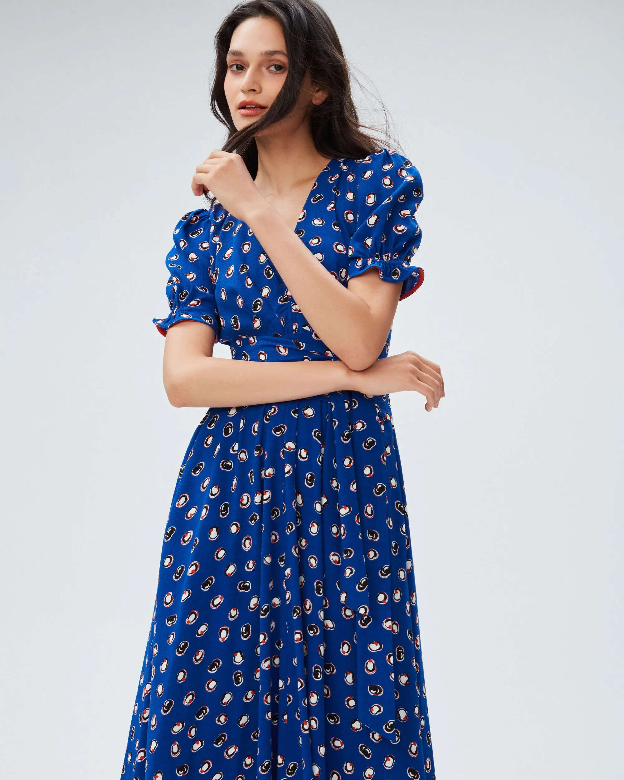 DVFSAMMIE DRESS PAINT DOTS DEEP INDIGO