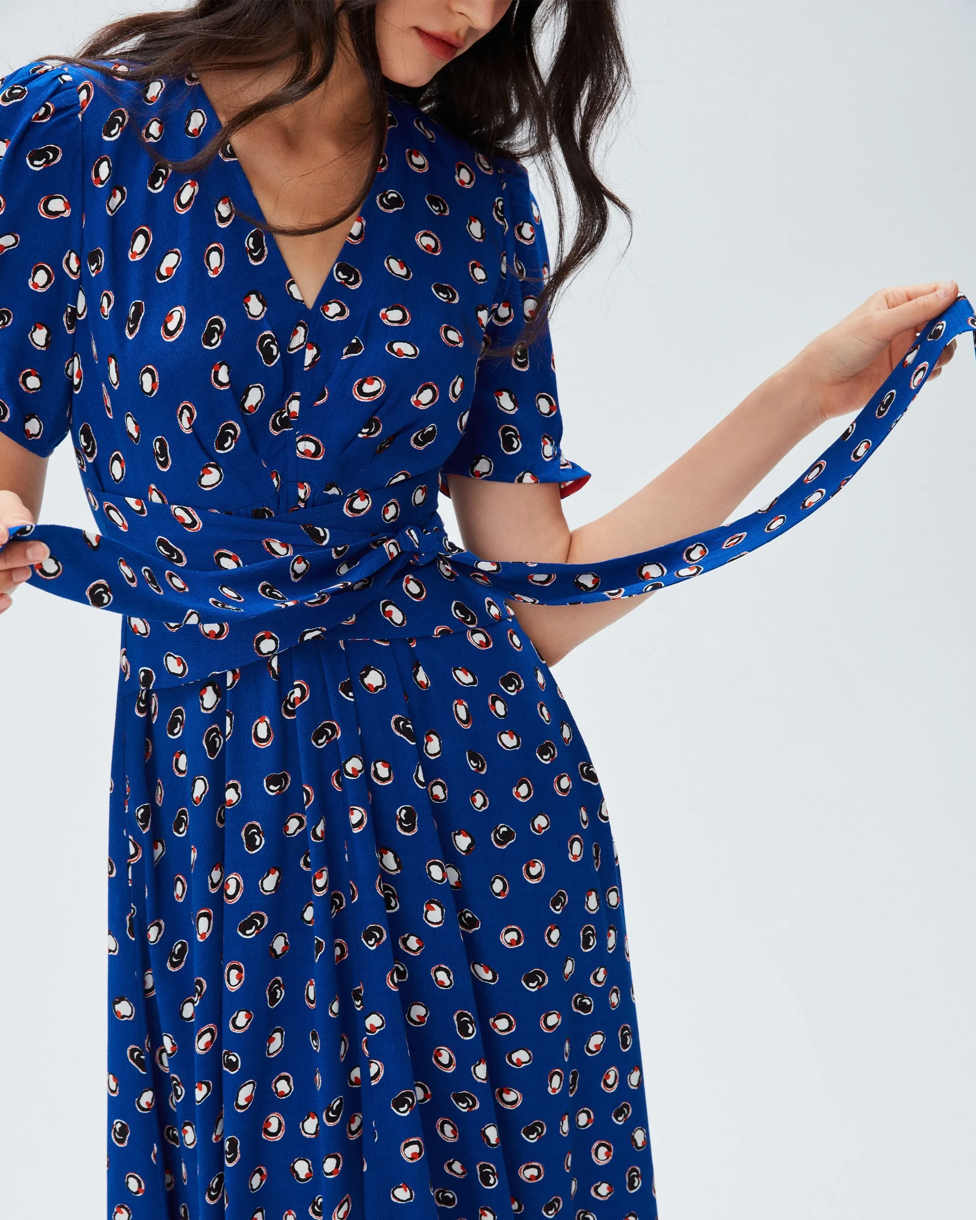 DVFSAMMIE DRESS PAINT DOTS DEEP INDIGO