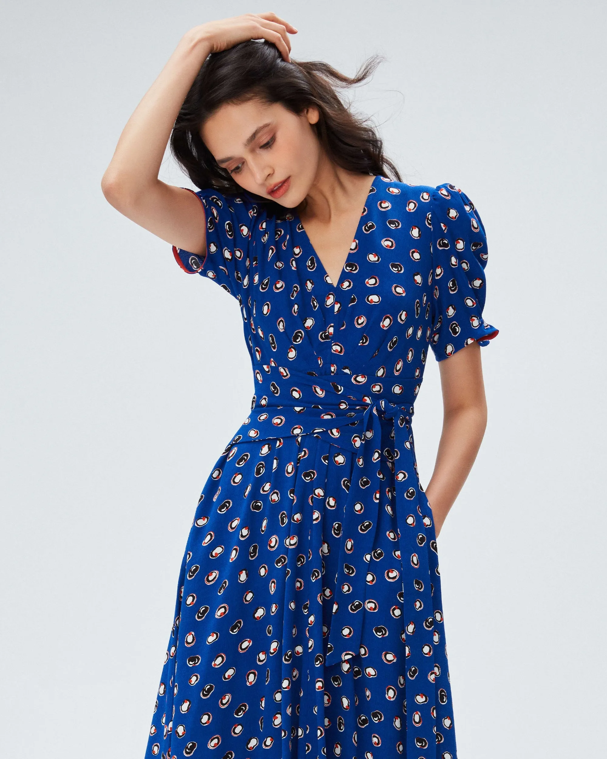 DVFSAMMIE DRESS PAINT DOTS DEEP INDIGO