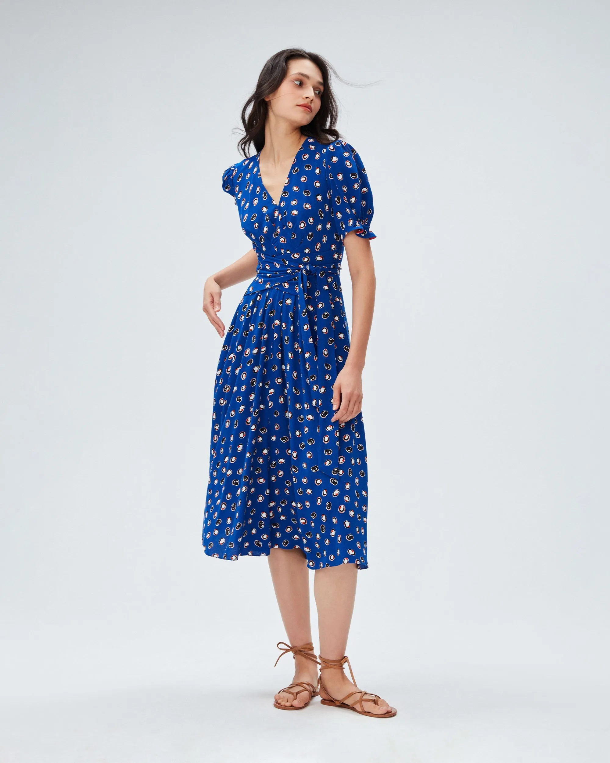 DVFSAMMIE DRESS PAINT DOTS DEEP INDIGO