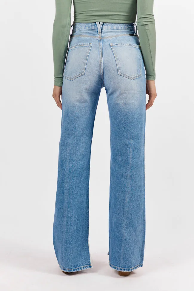 Emily Light Wash 90's Flare Split Hem Wide Leg Jeans SALE