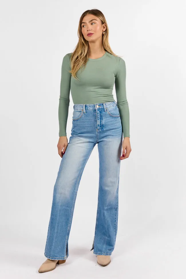 Emily Light Wash 90's Flare Split Hem Wide Leg Jeans SALE