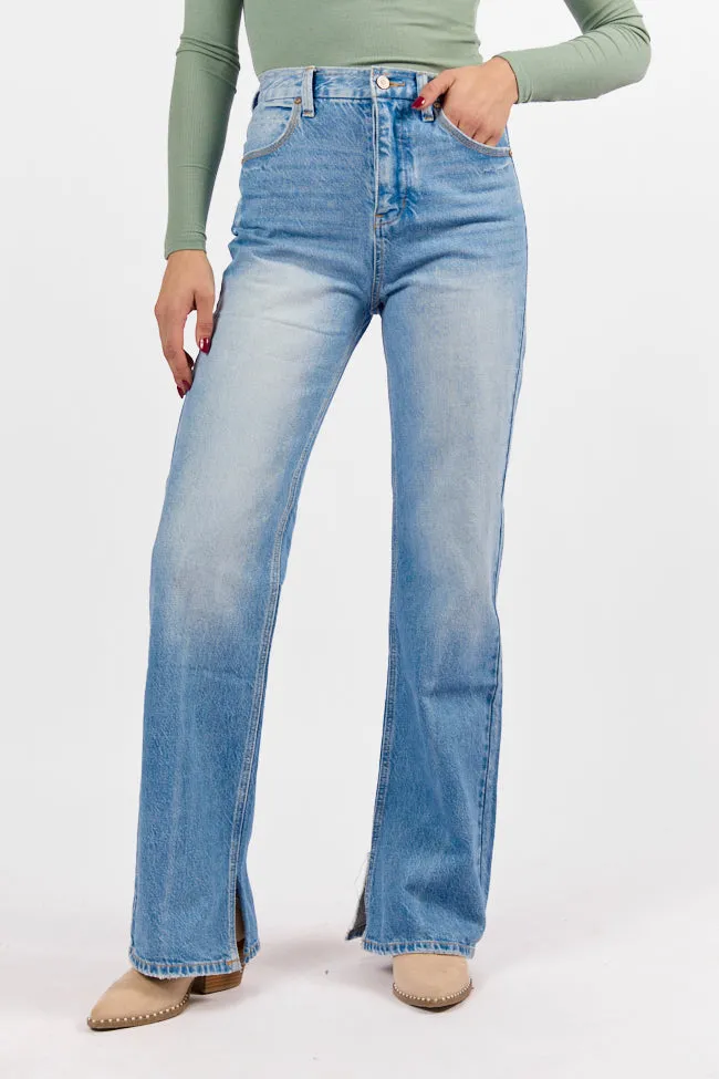 Emily Light Wash 90's Flare Split Hem Wide Leg Jeans SALE
