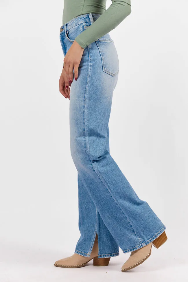 Emily Light Wash 90's Flare Split Hem Wide Leg Jeans SALE