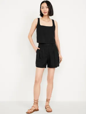 Extra High-Waisted Linen-Blend Taylor Trouser Shorts -- 5-inch inseam