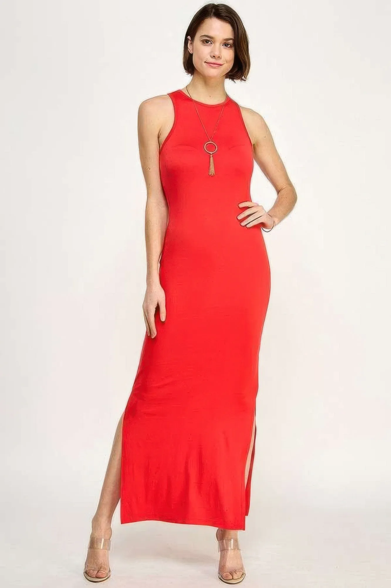 FASHNZFAB Women's High Neck Side Slit Max Dress