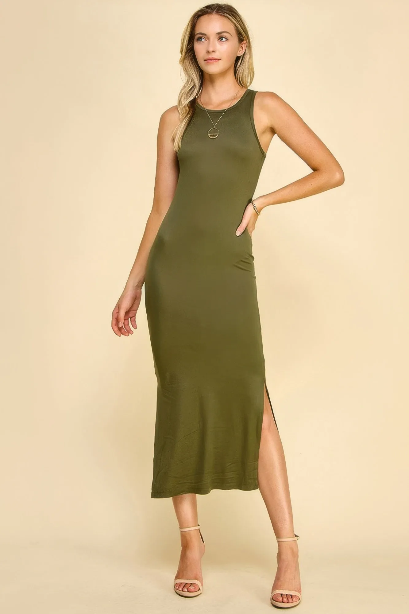 FASHNZFAB Women's High Neck Side Slit Max Dress