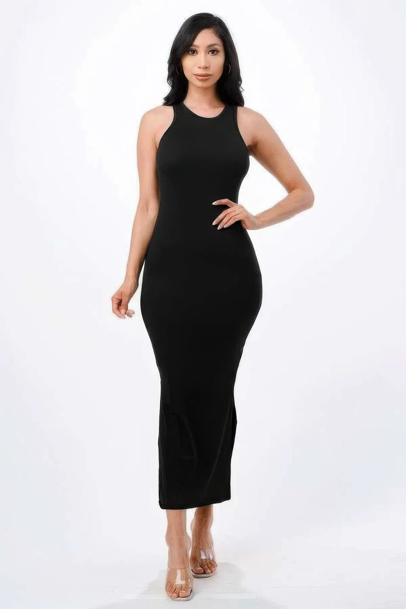 FASHNZFAB Women's High Neck Side Slit Max Dress