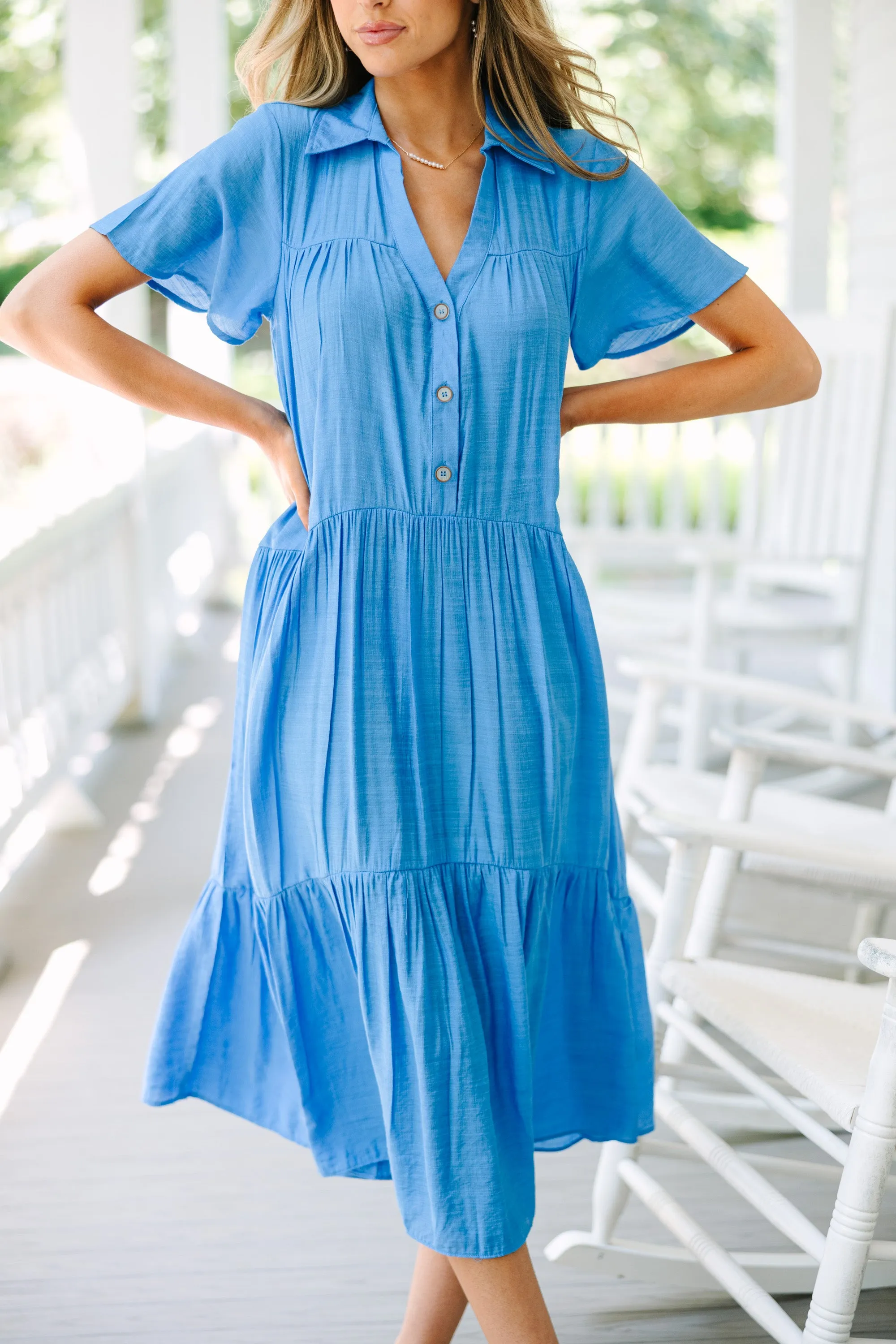 Feel Your Best Crystal Blue Tiered Midi Dress