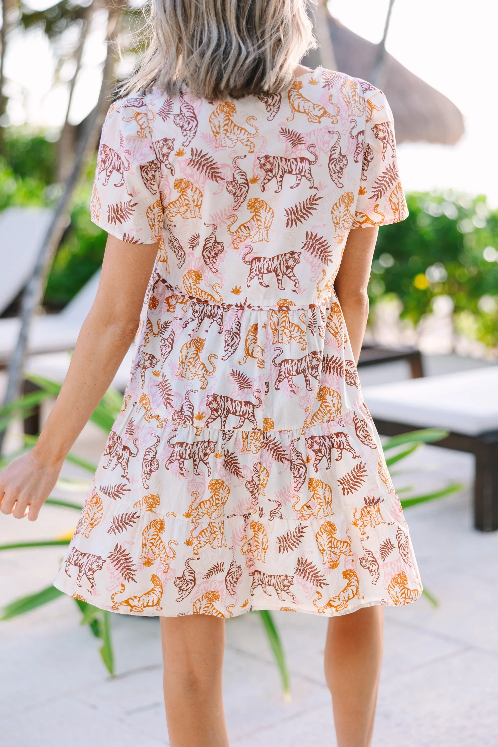 Feeling Fierce Cream White Tiger Print Dress