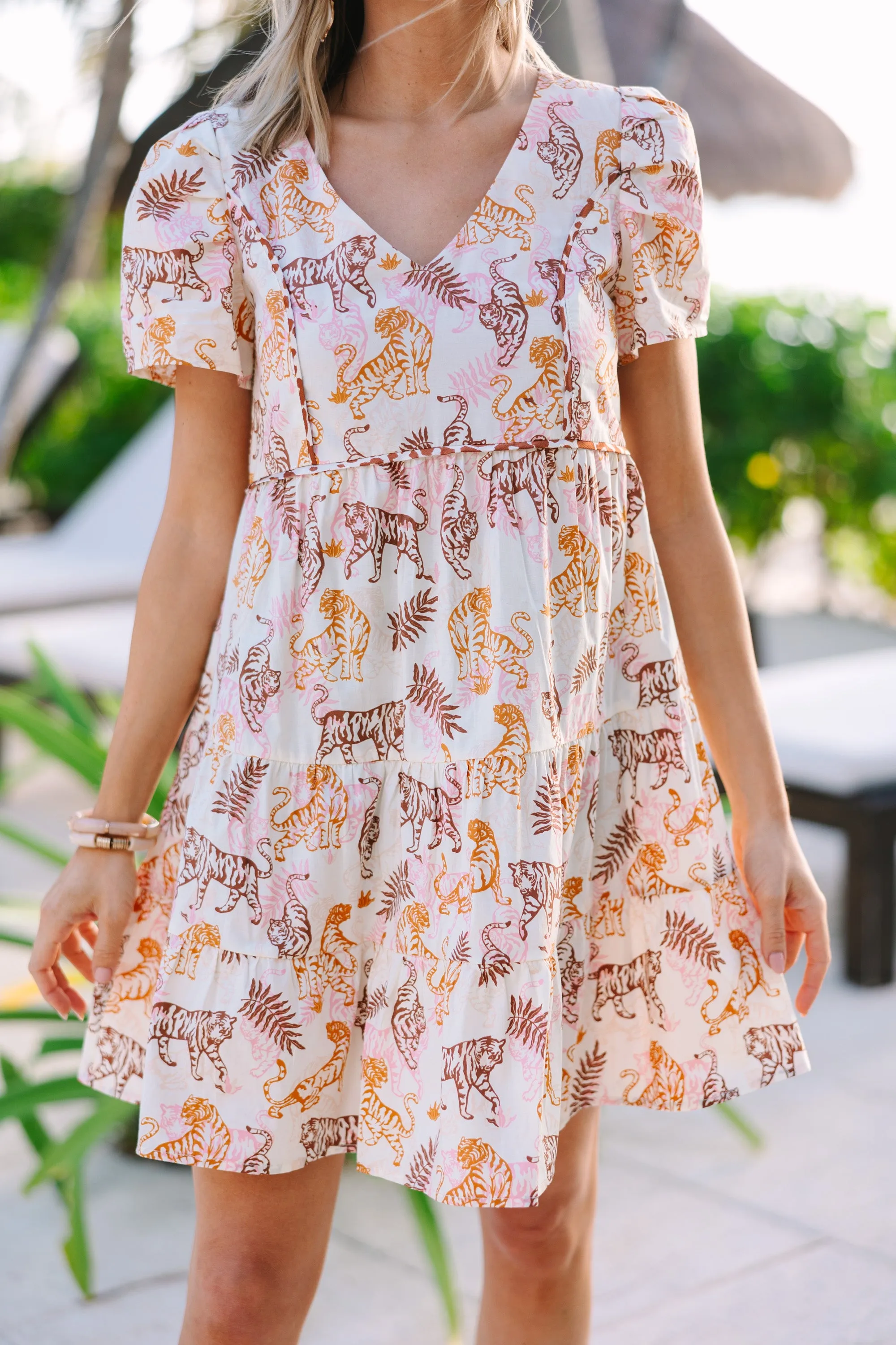 Feeling Fierce Cream White Tiger Print Dress