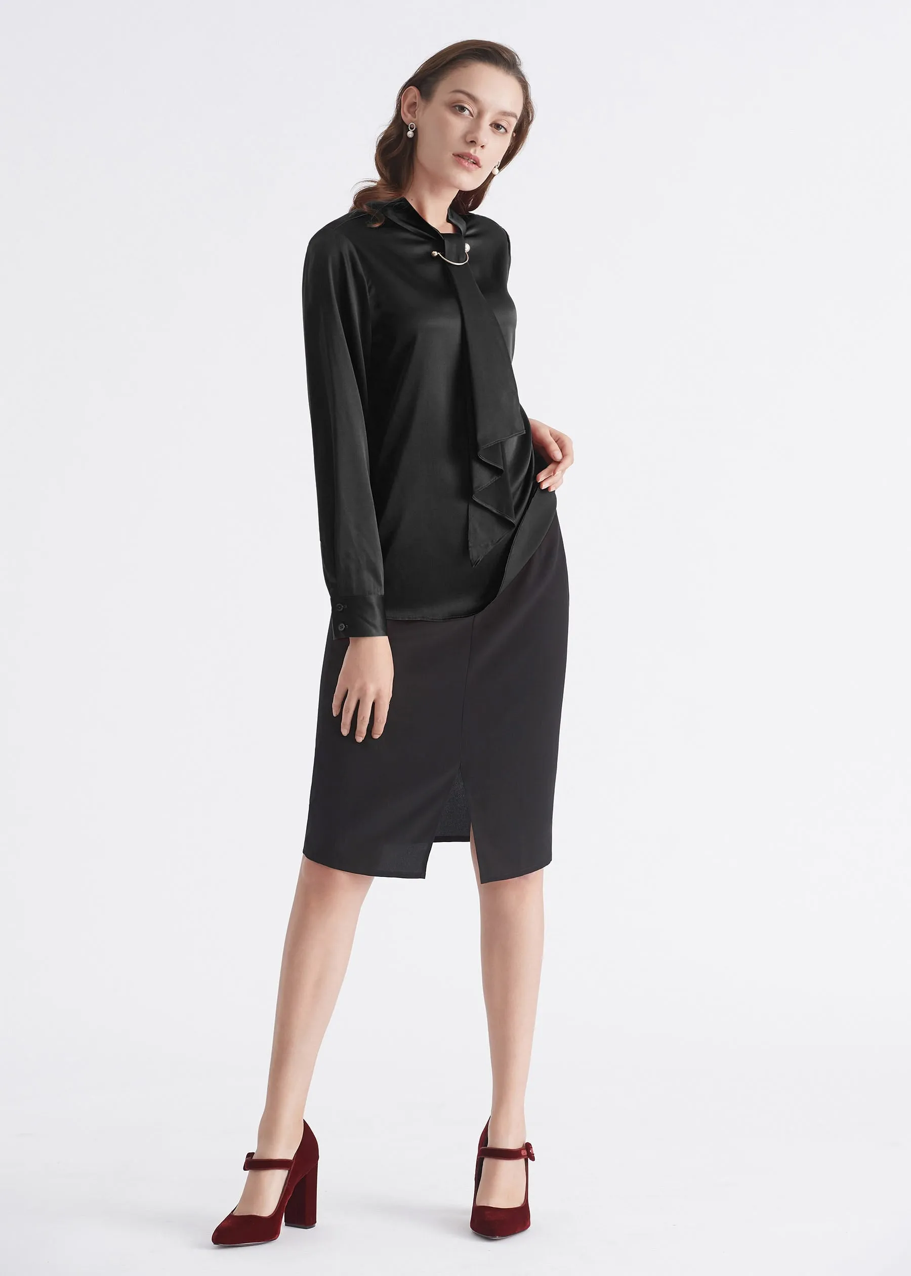 Feminine Stand Collar Blouse
