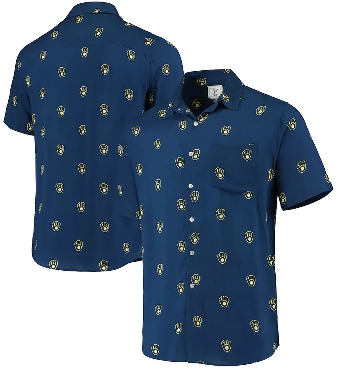 FOCO MLB Women's Milwaukee Brewers Repeat Mini Print Button Up Shirt