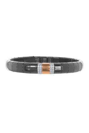 Four Diamond Section Large Black Pura Stretch Bracelet