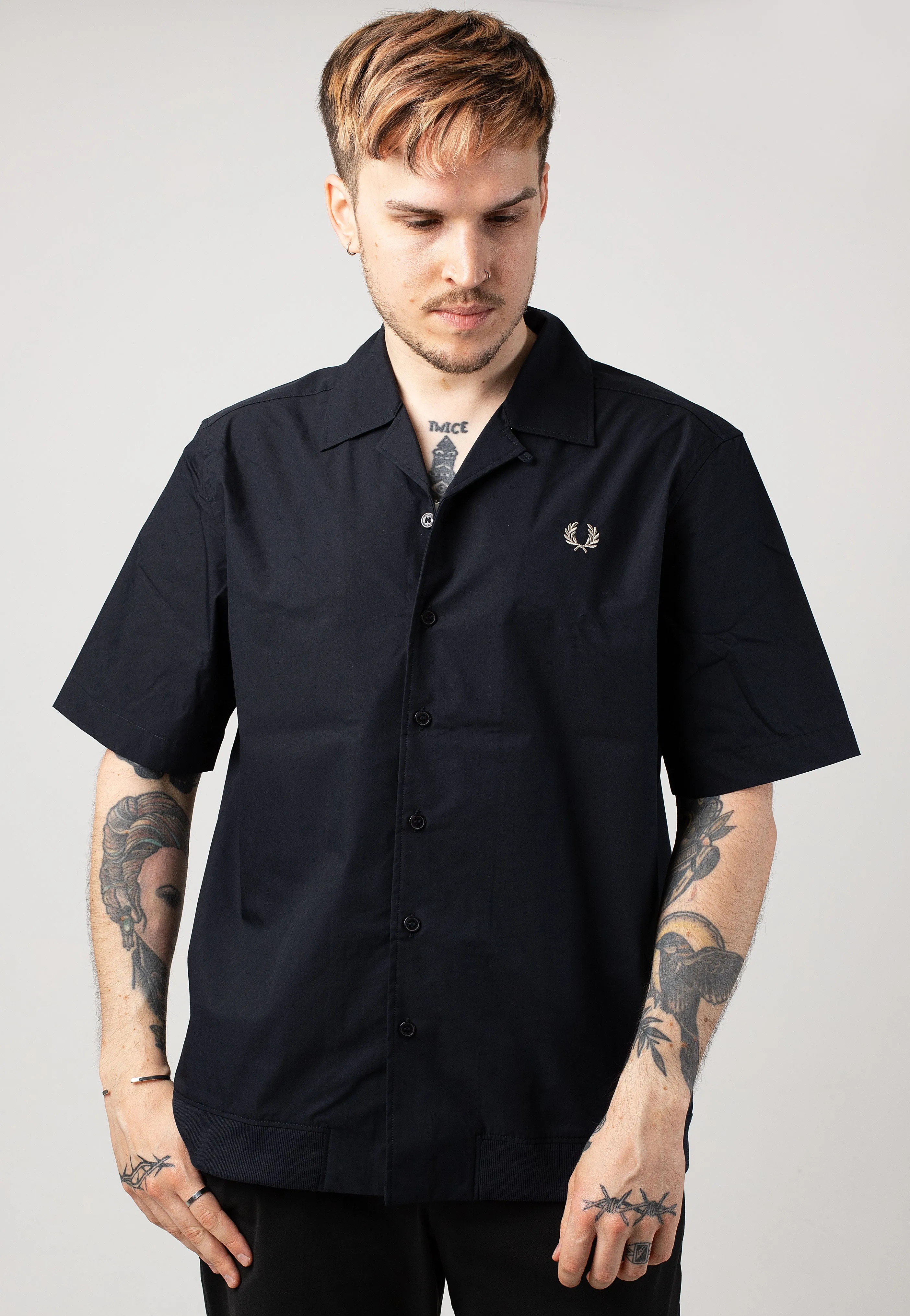 Fred Perry - Ribbed Hem Revere Collar Navy - Shirt