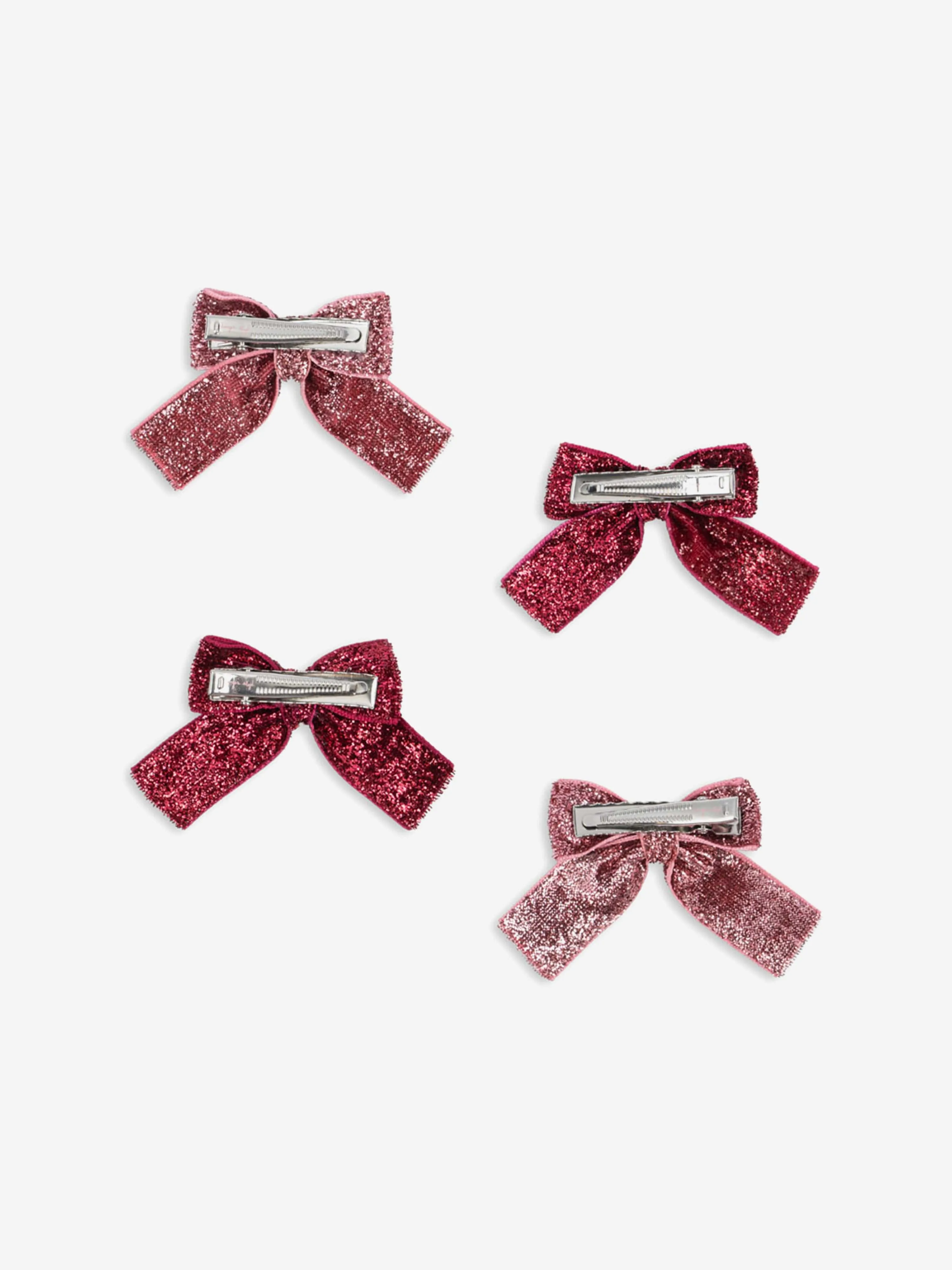 Girls 4 Pack Glitter Bow Hair Clips in Pink