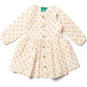 Girl's Button Down Dress In Golden Flowers