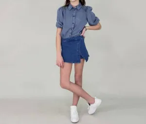 Girl's Denim Skort In Indigo