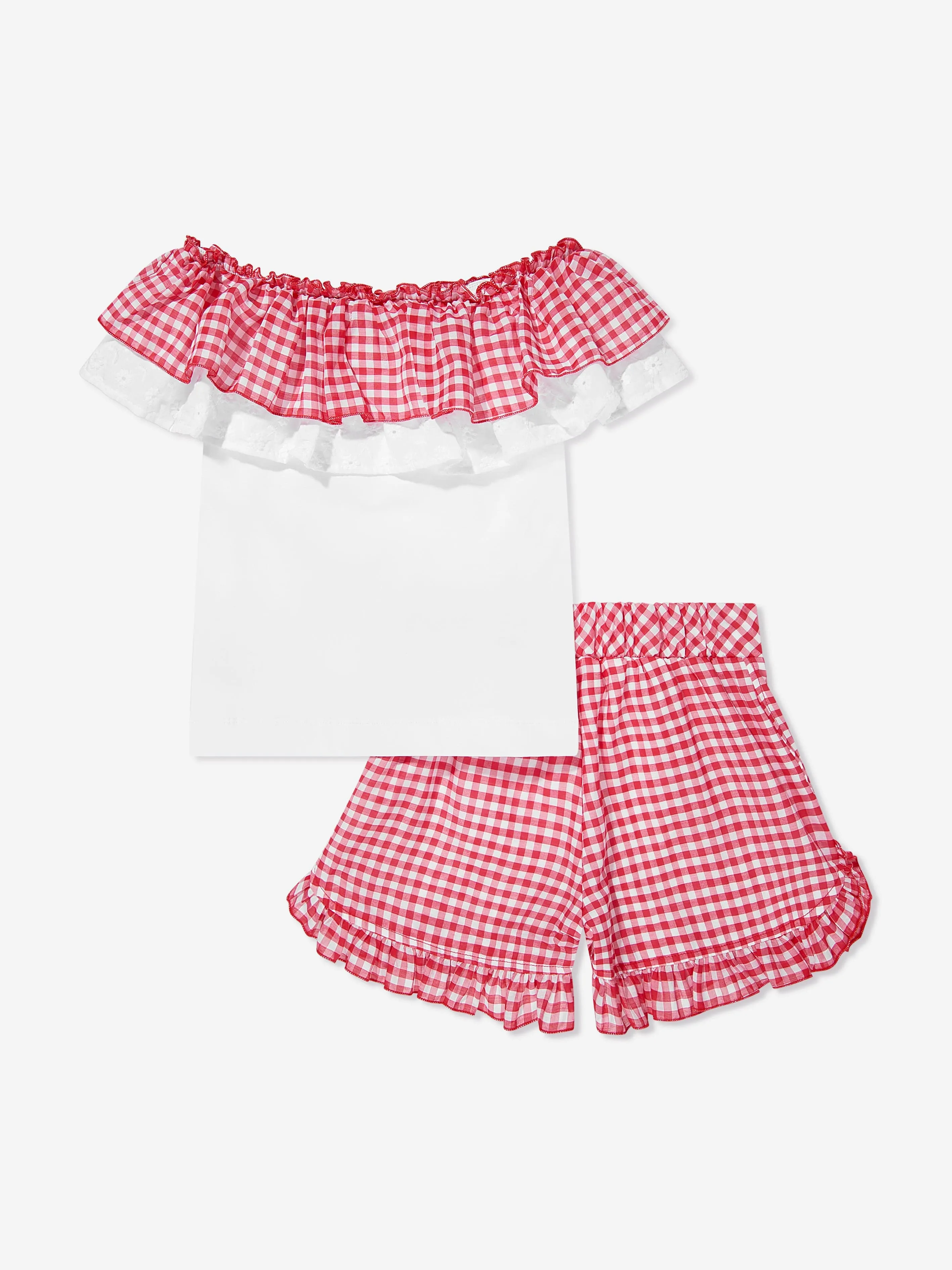 Girls Gingham Shorts Set in Red