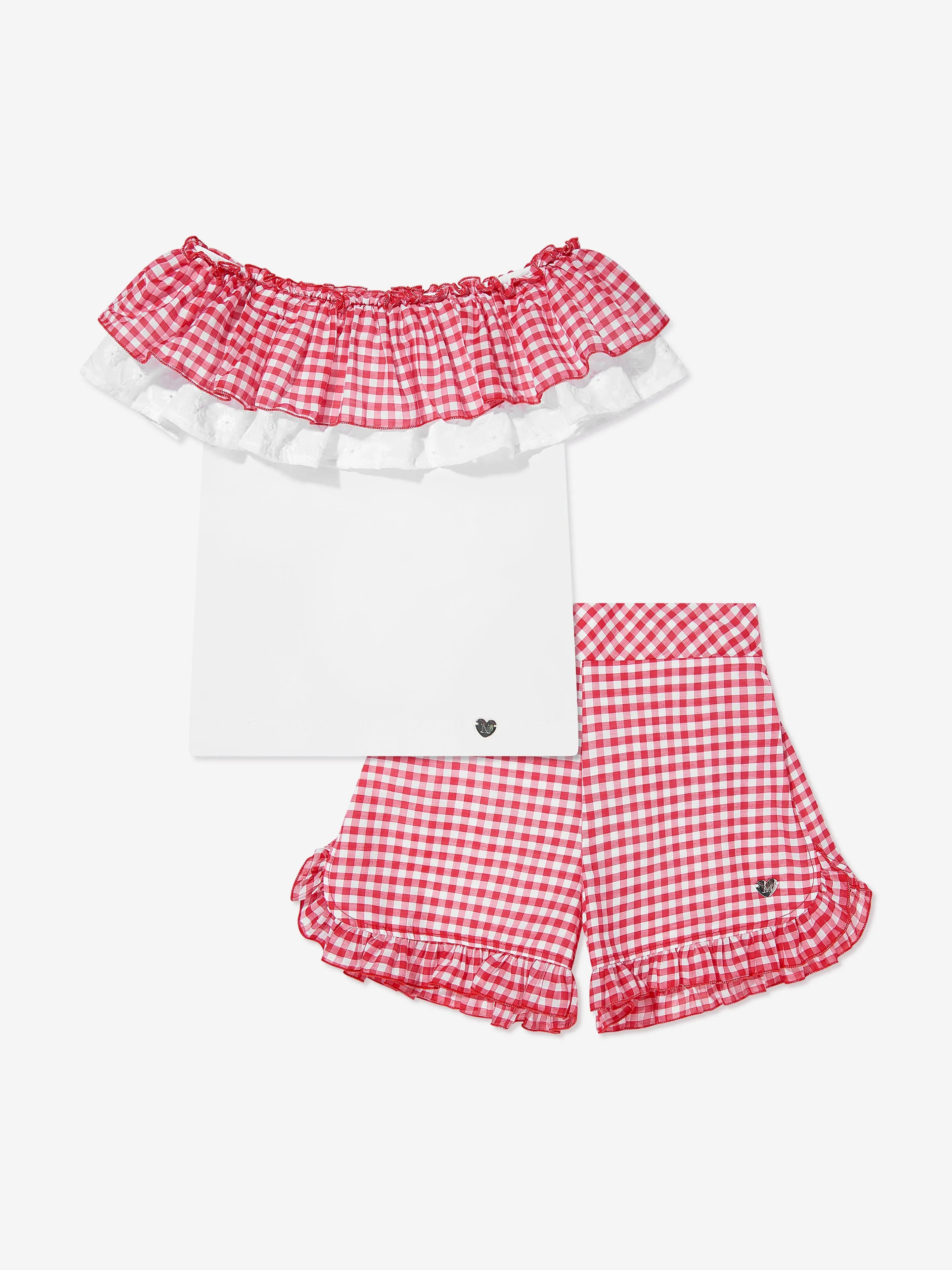 Girls Gingham Shorts Set in Red