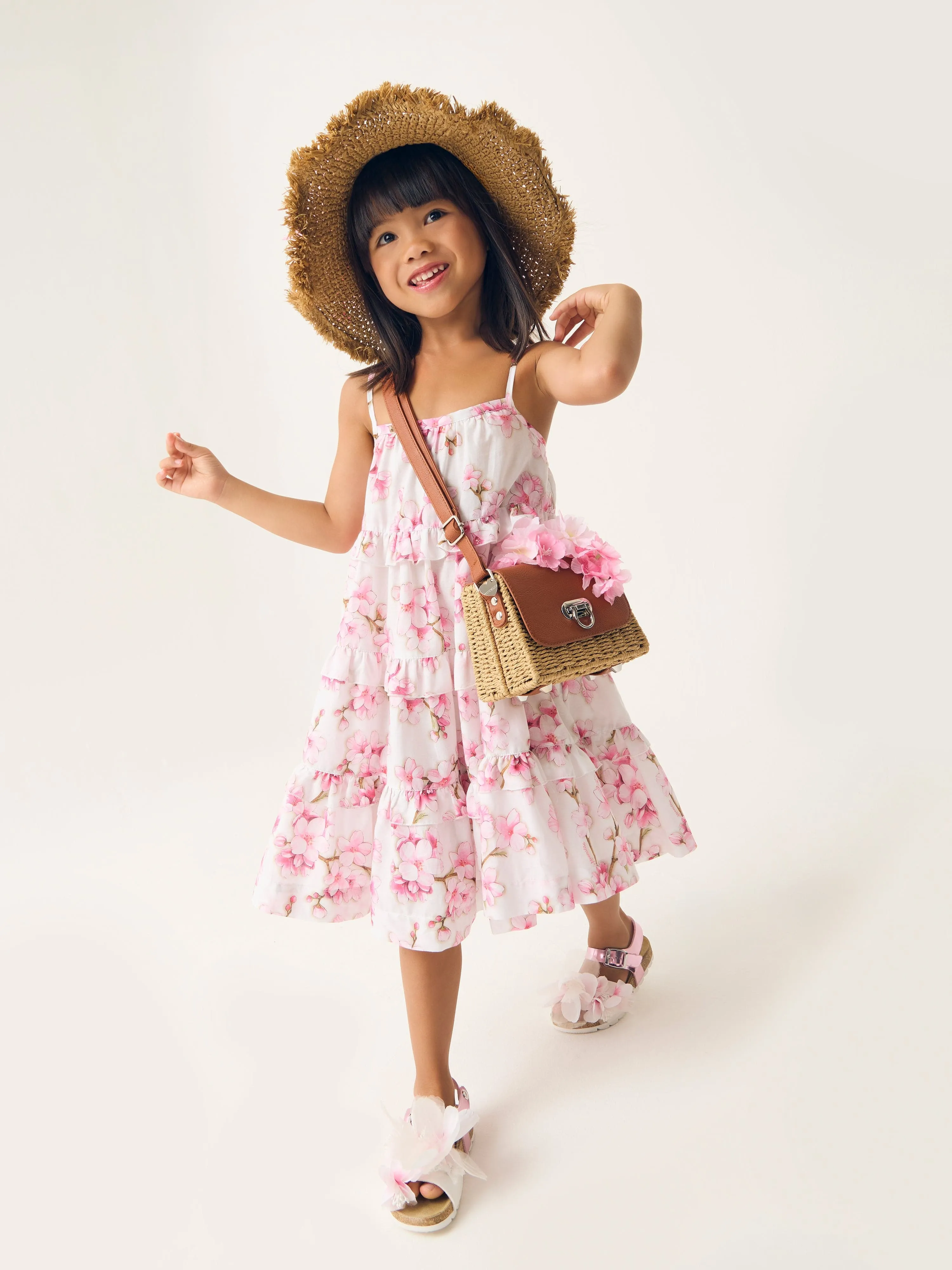 Girls Peach Blossom Woven Bag  in Beige (17cm)