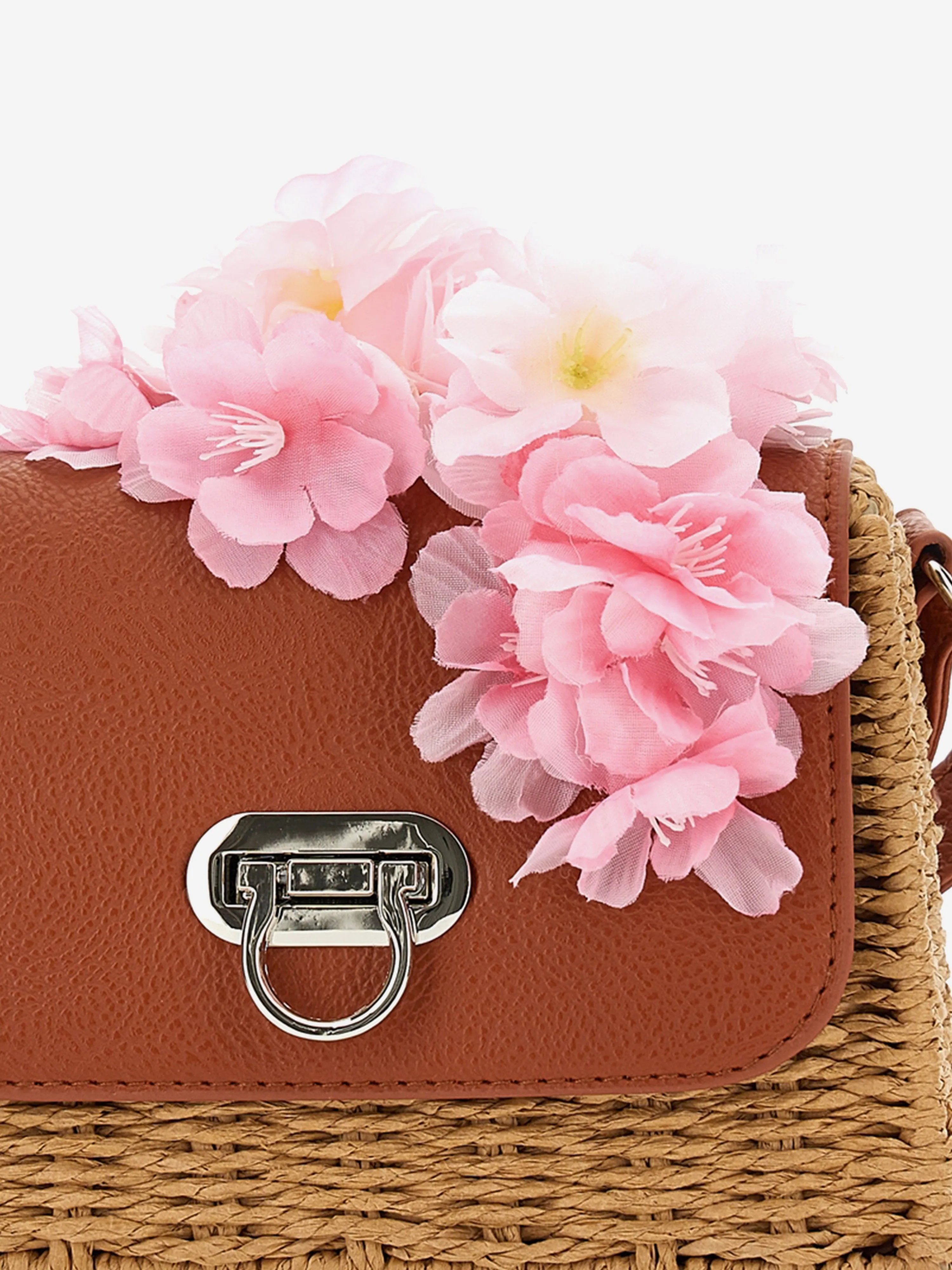 Girls Peach Blossom Woven Bag  in Beige (17cm)