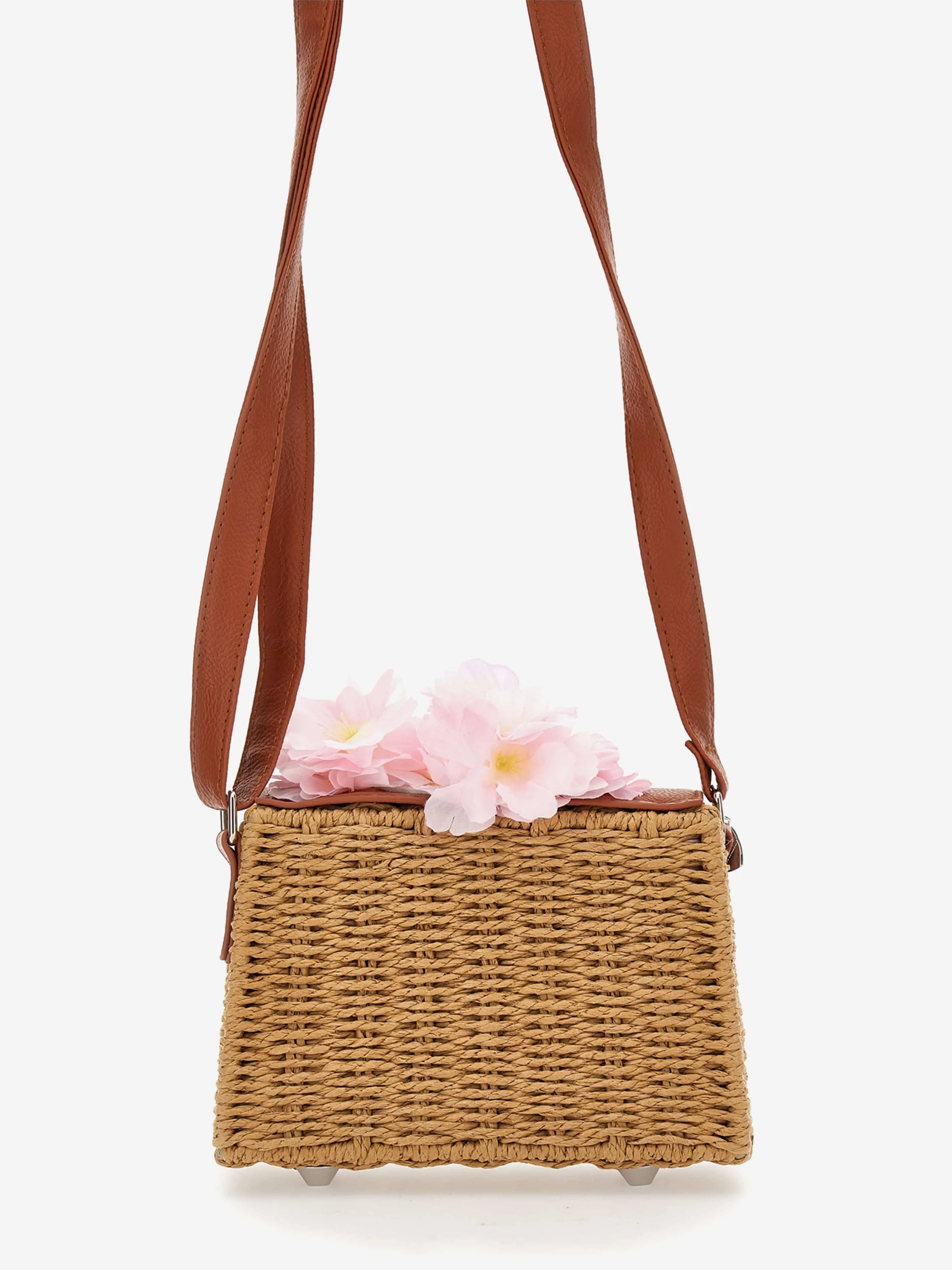 Girls Peach Blossom Woven Bag  in Beige (17cm)