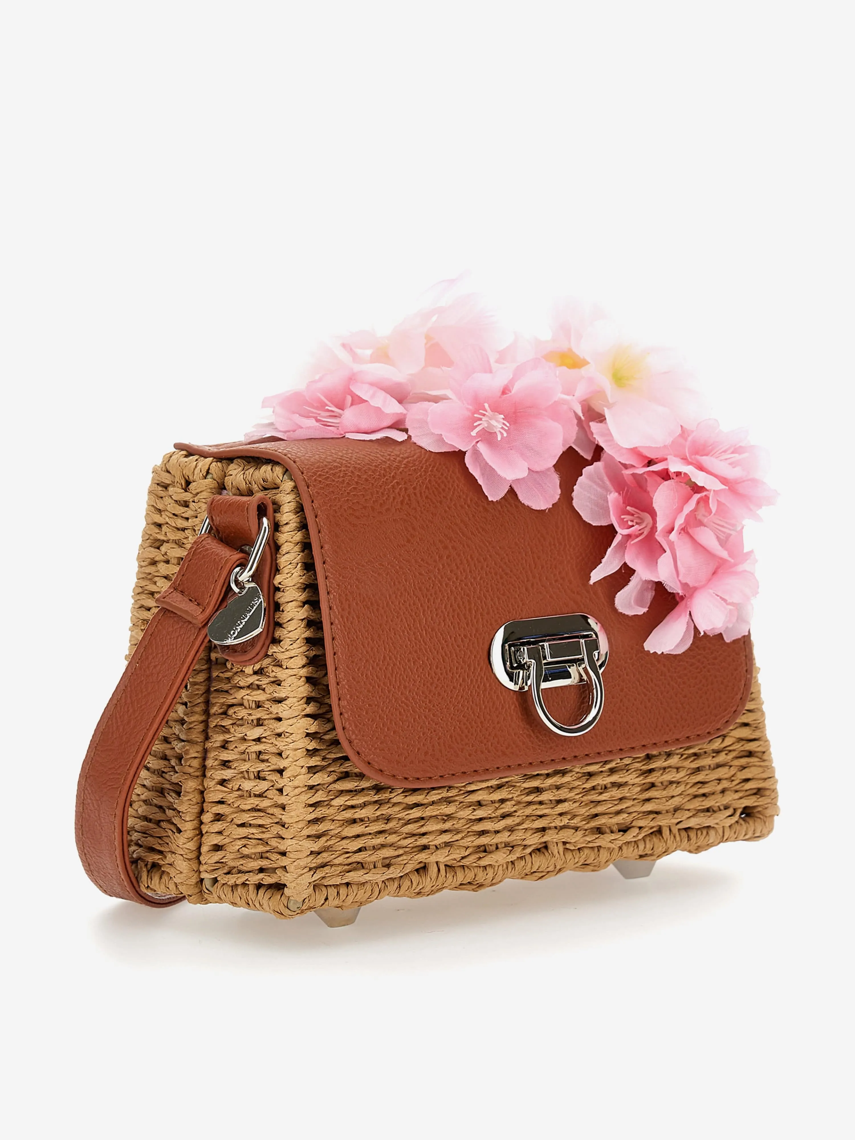 Girls Peach Blossom Woven Bag  in Beige (17cm)