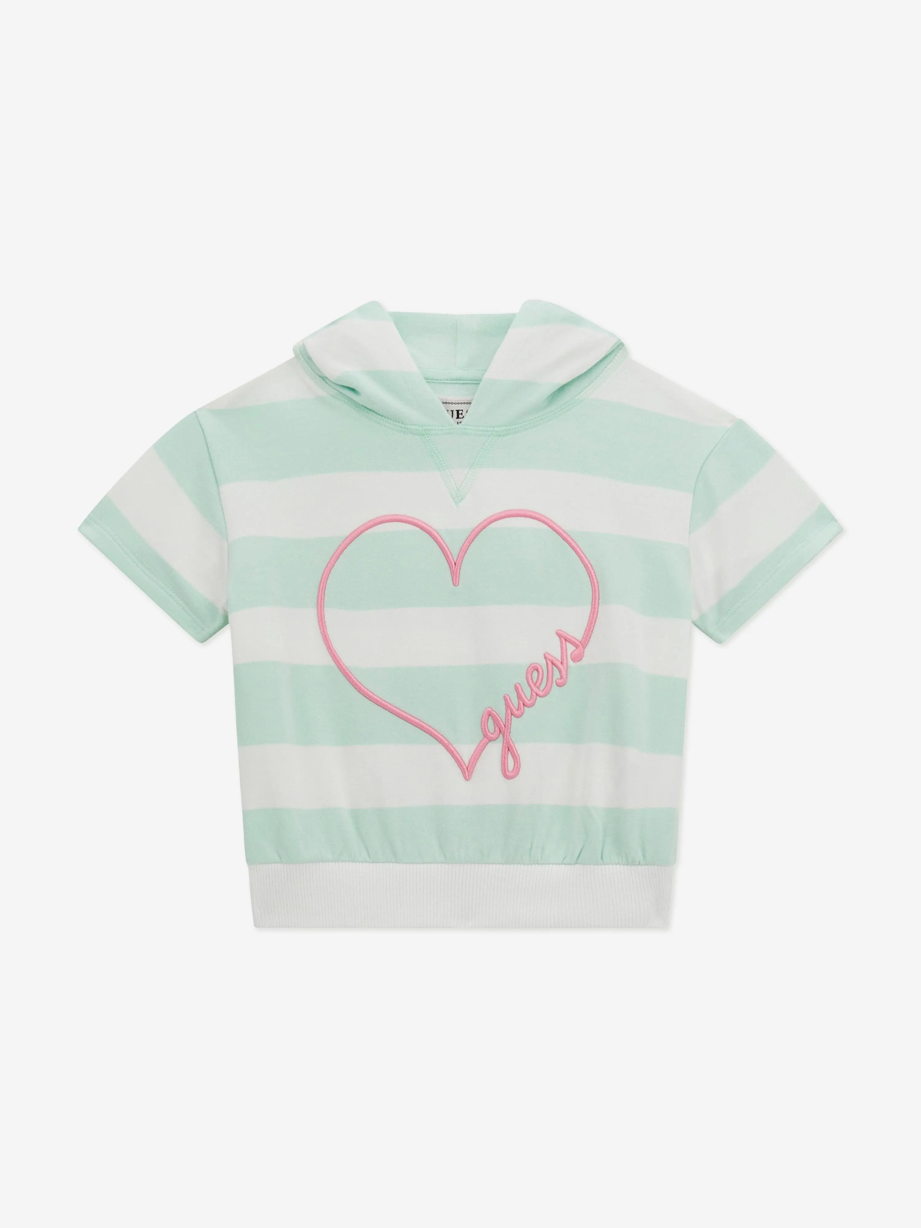 Girls Striped Heart Hoodie in Green