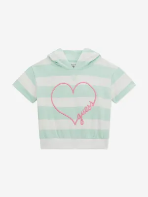 Girls Striped Heart Hoodie in Green