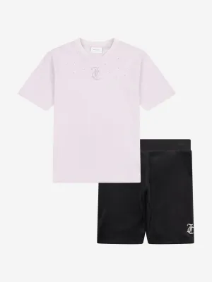 Girls T-Shirt and Velour Cycling Short Set in Black