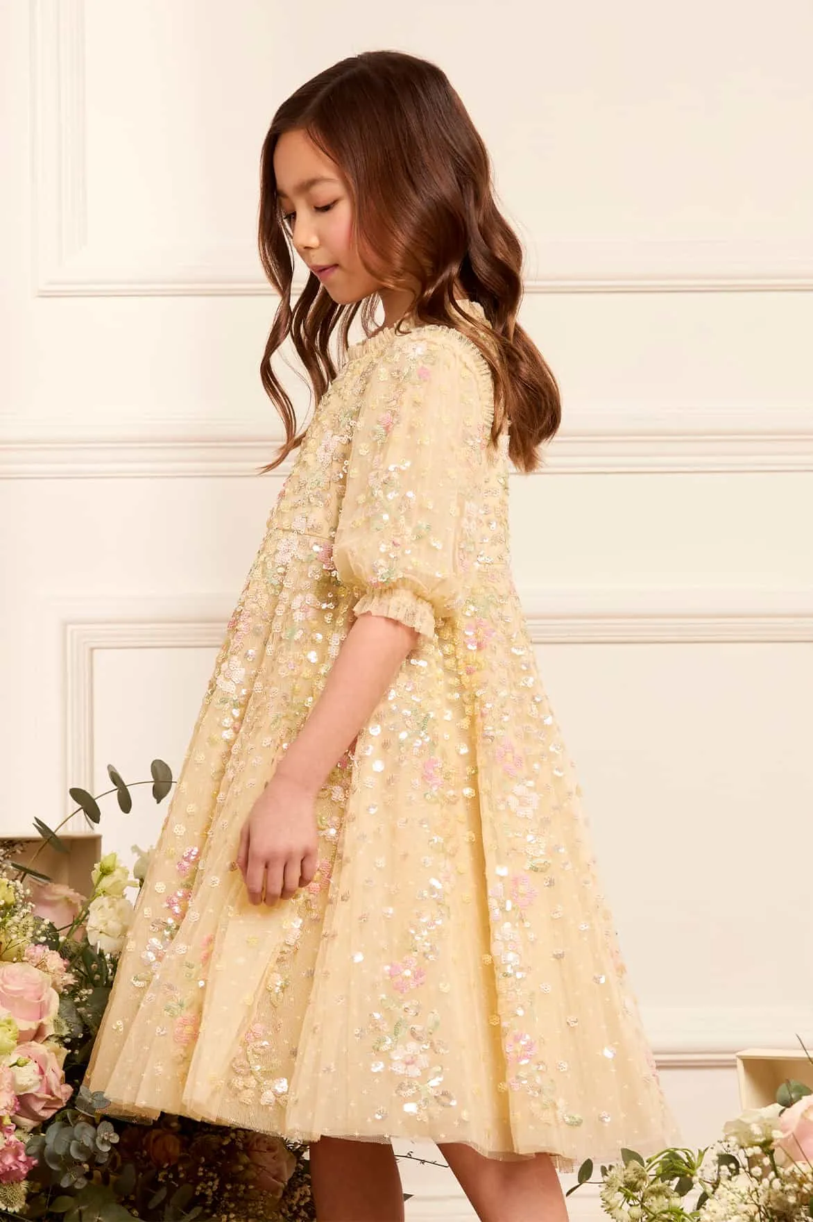 Girls Tulle Confetti Dress in Yellow