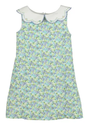 Girl's Vintage Smock Dress In Blue