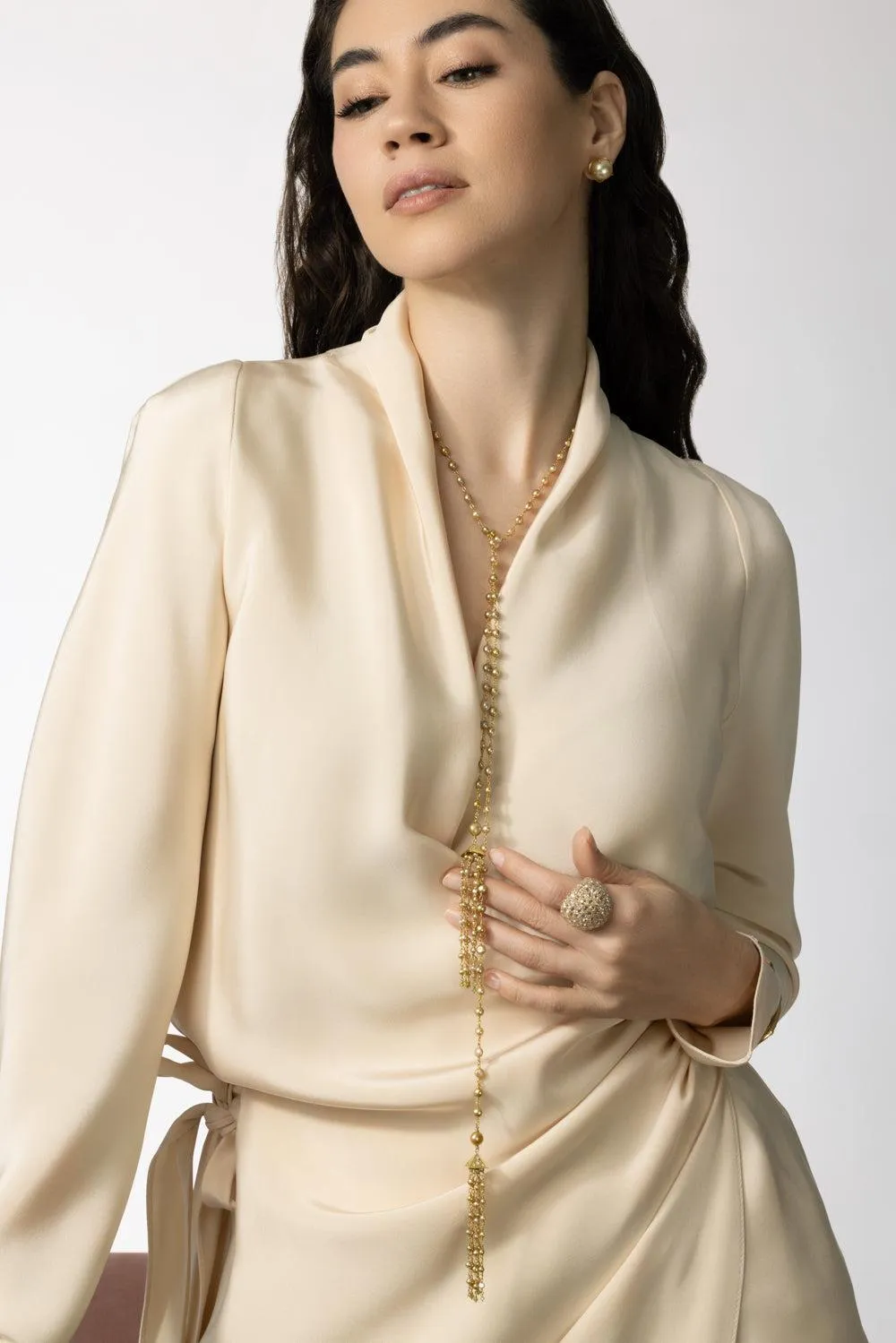 Golden Keshi Pearl Tassel Necklace