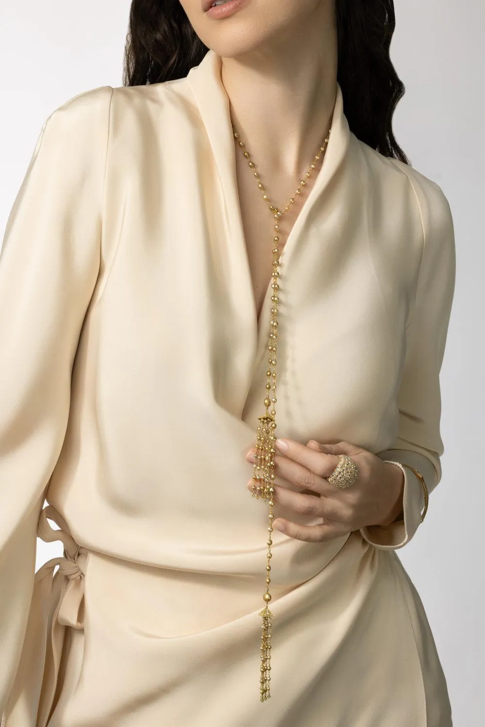 Golden Keshi Pearl Tassel Necklace