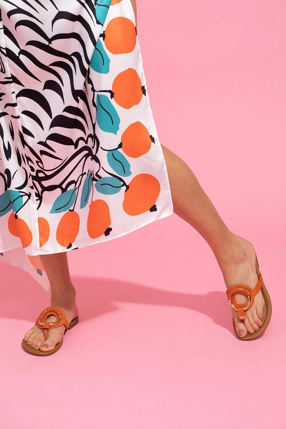 Hana Leather Ring Sandal - Orange