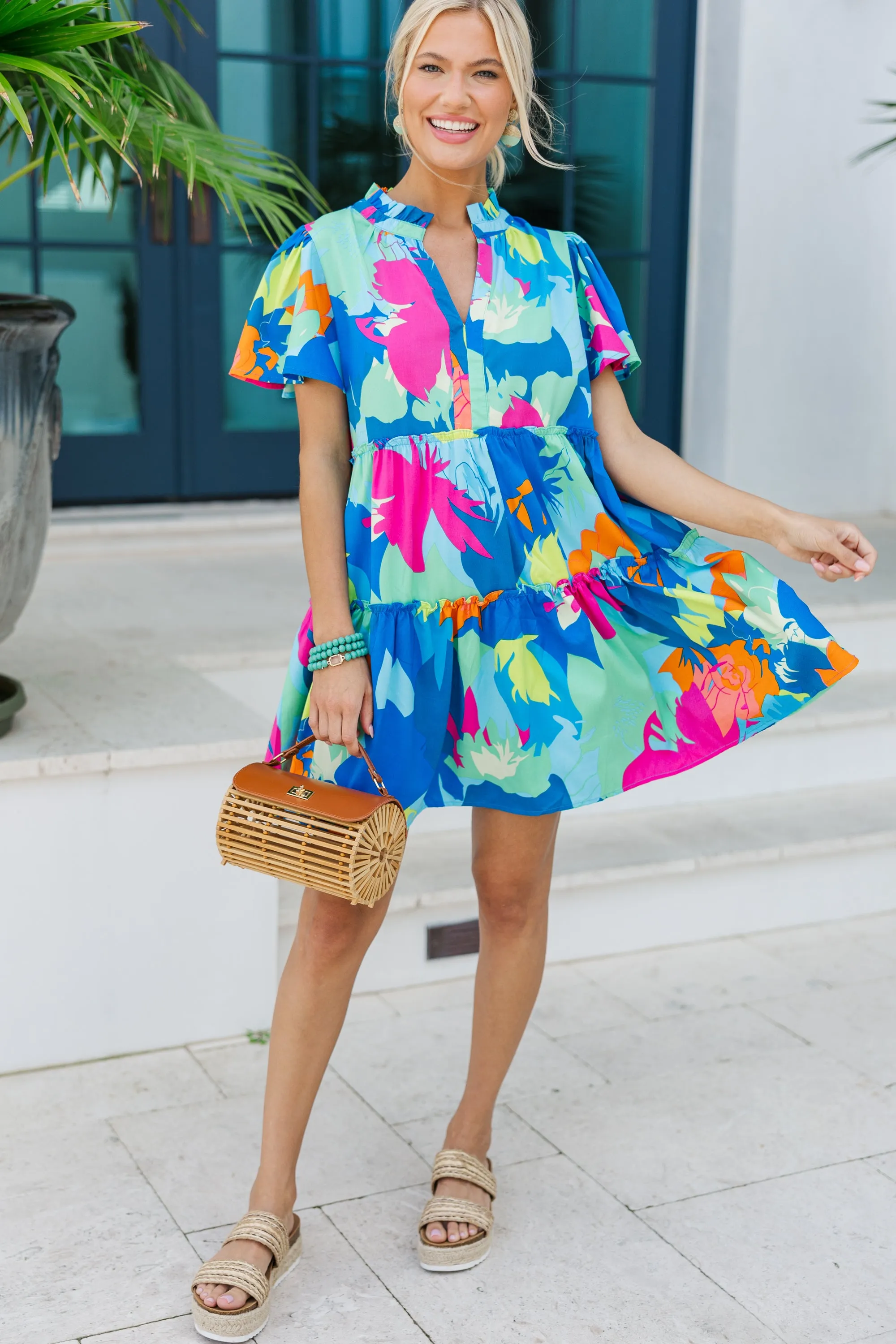 Happy Days Blue Floral Babydoll Dress