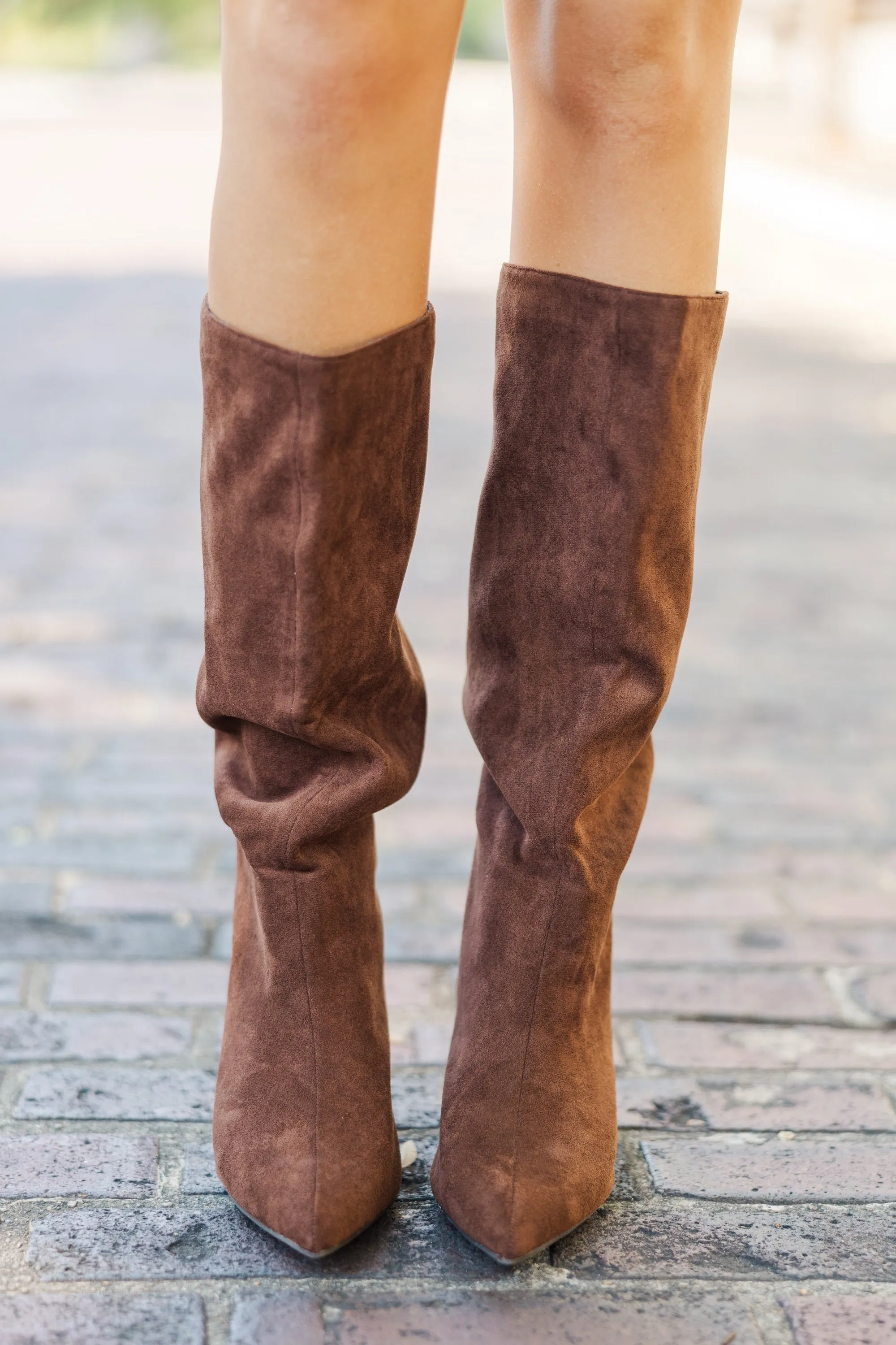 In Your Sights Brown Kitten Heel Boots