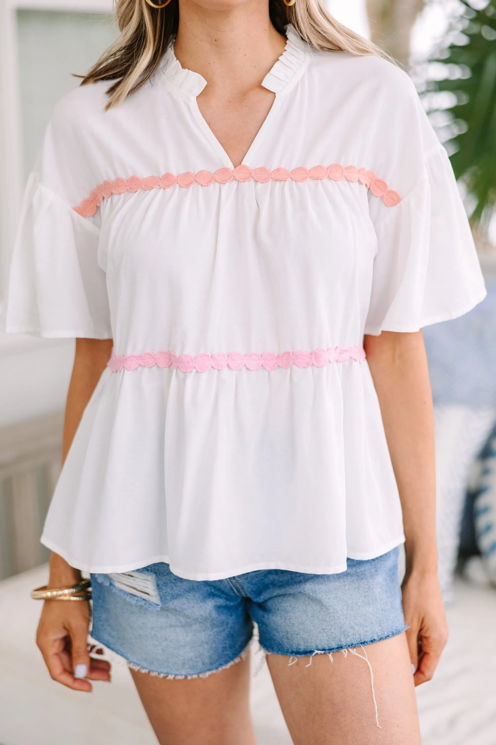 Just Can't Lose White Rickrack Blouse