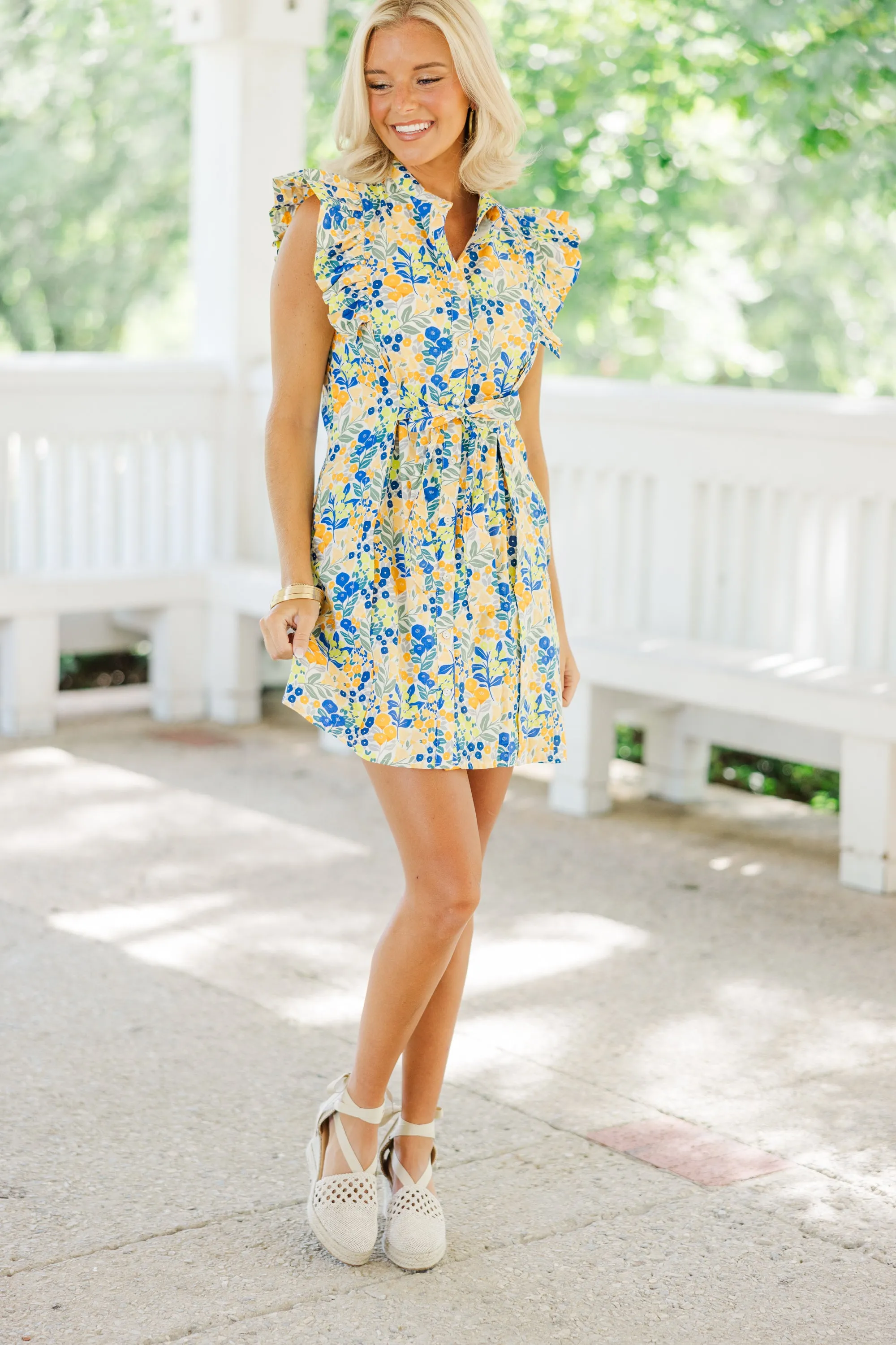 Know Your Strengths Yellow Ditsy Floral Dress