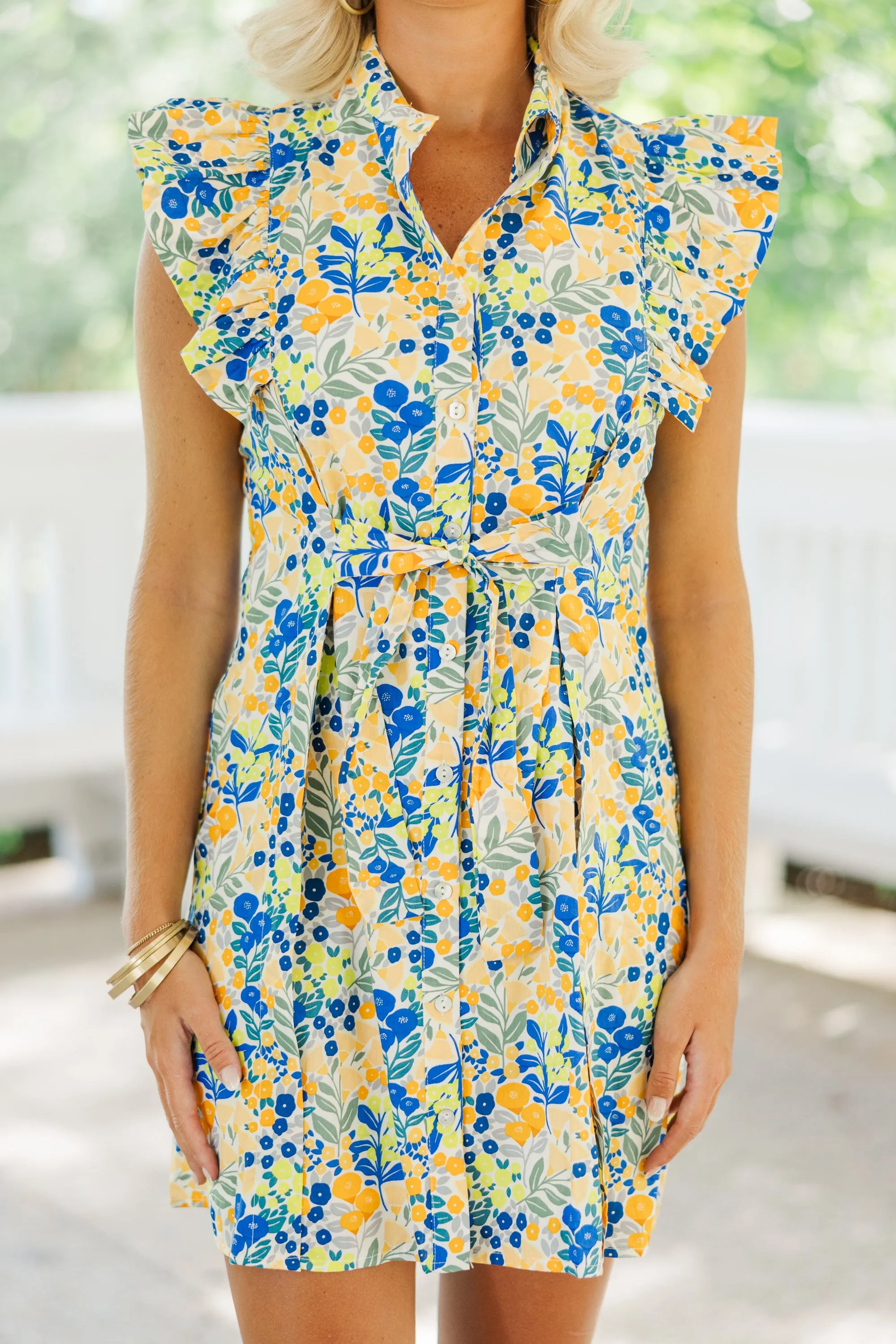 Know Your Strengths Yellow Ditsy Floral Dress