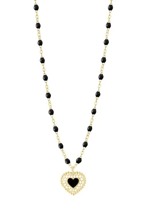 Lace Heart Necklace - 16.5in - Black